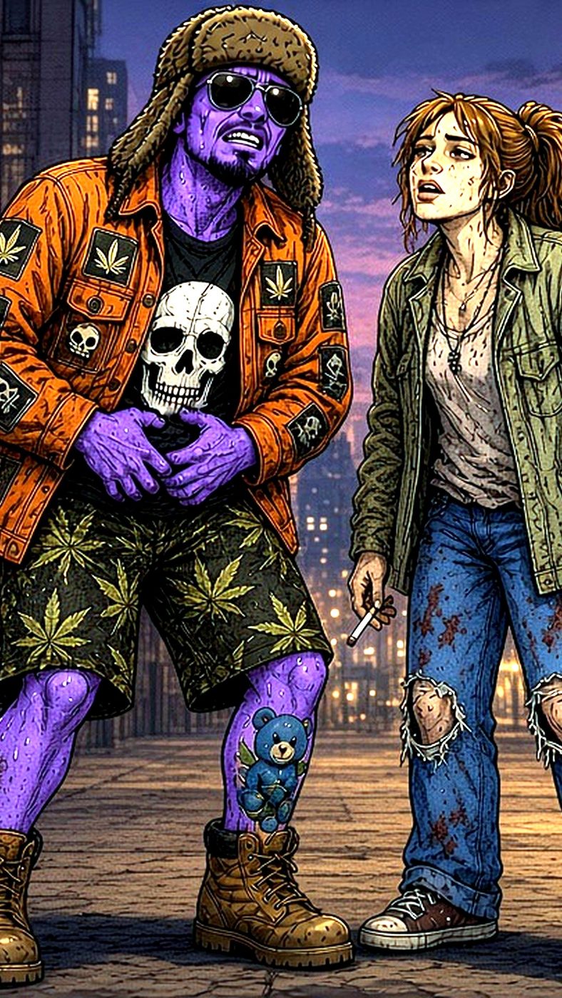 Wayne's World 12: Wayne turns purple mid-date. That gas station burrito was a bad decision